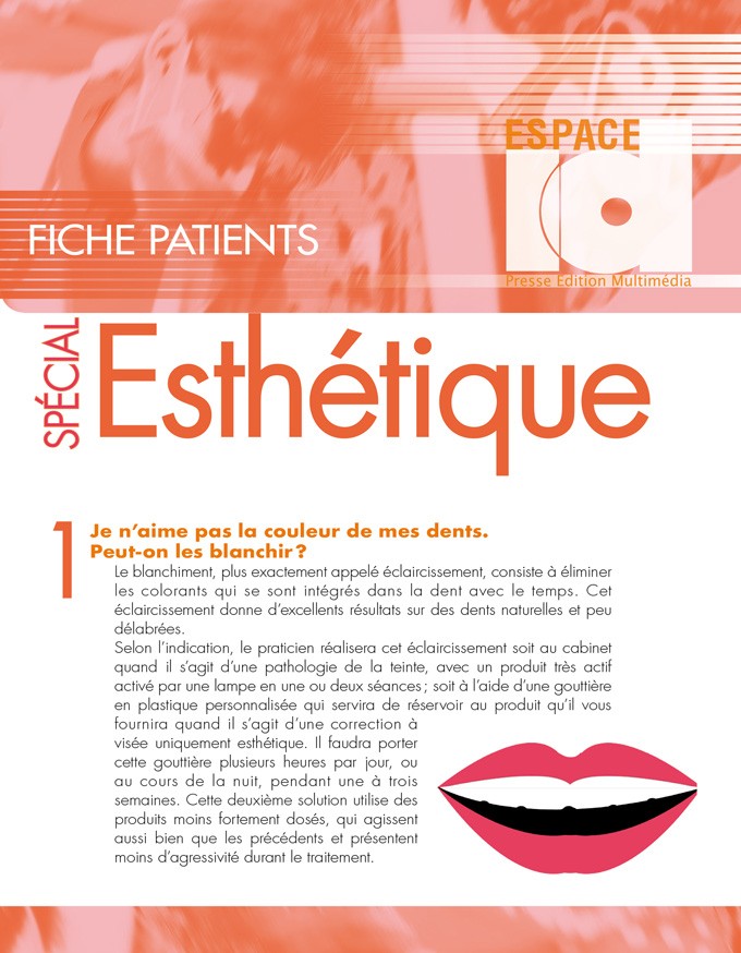 Fiche patient : Spécial Esthétique 2ème édition