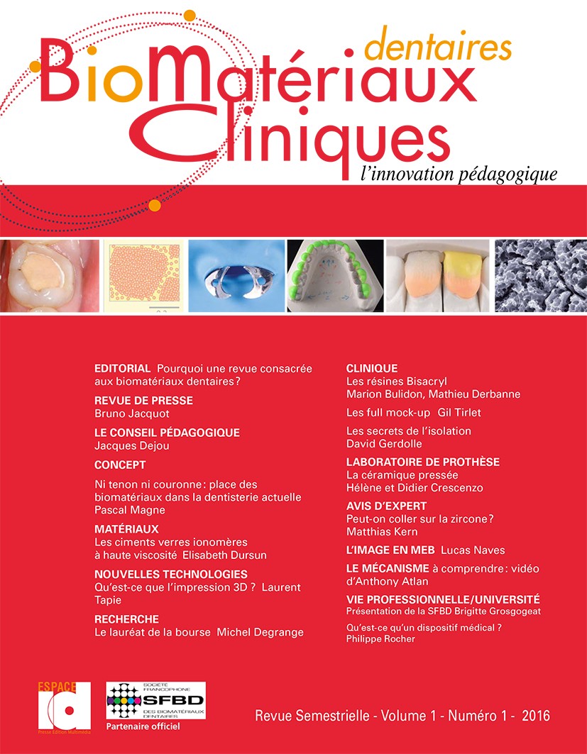 Biomatériaux Matériaux Cliniques - Vol 1 n°1