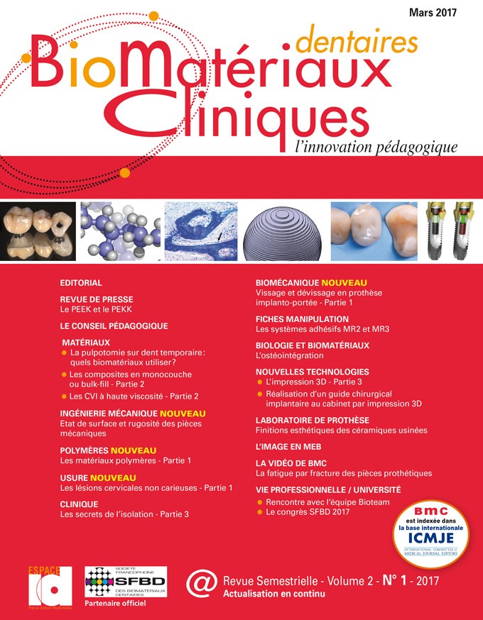 Biomatériaux Matériaux Cliniques - Vol 2 n°1